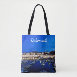 Tote Bag Port et murs de Dubrovnik illuminés la nuit