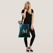 Tote Bag Porte en marbre bleu turquoise et or (Sur le modèle)