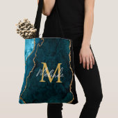 Tote Bag Porte en marbre bleu turquoise et or (De près)
