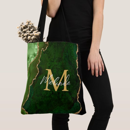 Tote Bag Porte en marbre vert et or (De près)
