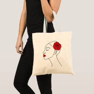 Tote Bag Portrait d'art en ligne d'une femme avec Rose roug