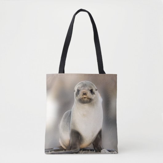 Tote Bag Portrait de bébé phoque sur la plage (Devant)
