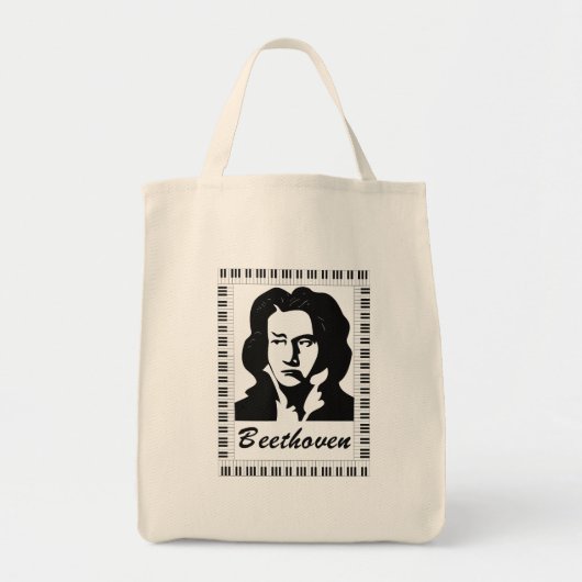 Tote Bag portrait de Beethoven avec cadre de clé de piano (Devant)