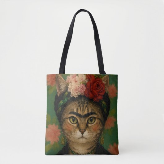 Tote Bag Portrait de chat de Frida Kahlo, impression d'art (Devant)