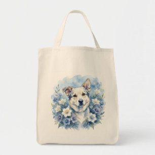 Tote Bag Portrait de chien floral botanique à l'aquarelle