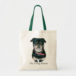 Tote Bag portrait de chien noir et tan avec carlin de sloga
