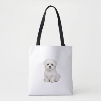 Tote Bag Portrait de chiot maltais blanc et duveteux Amateu