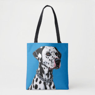 Tote Bag Portrait de Dalmatien sur fond bleu