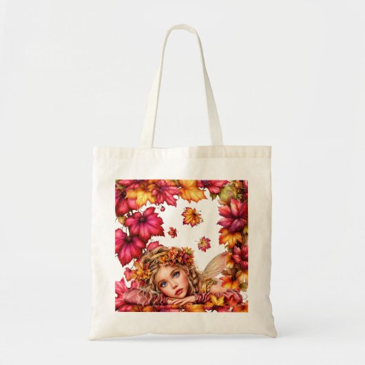 Tote Bag Portrait de fée d'automne avec feuilles d'érable (Devant)