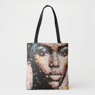 Tote Bag Portrait de femme pixel au regard intense et silen