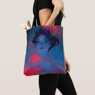 Tote Bag Portrait de Neon rose Anime Style Girl