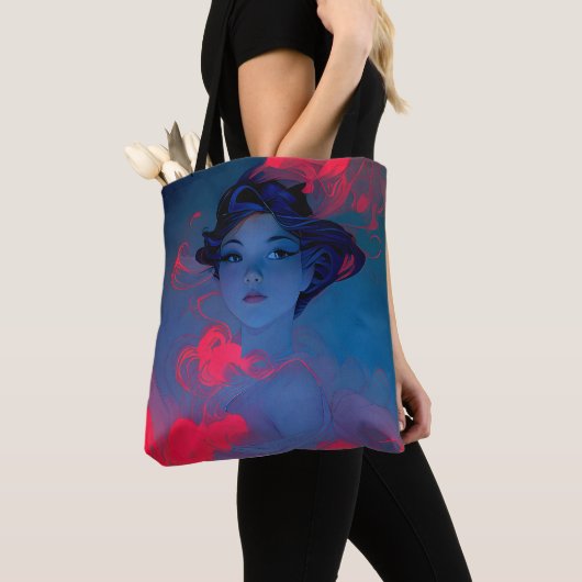 Tote Bag Portrait de Neon rose Anime Style Girl (De près)