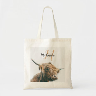 Tote Bag Portrait de vache Highland nom personnalisé monogr