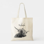 Tote Bag Portrait de vache Highland premier monogramme noir (Dos)