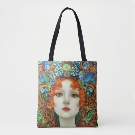 Tote Bag Portrait d'une belle femme en verre tendu (Devant)