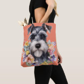 Tote Bag Portrait mignon Schnauzer avec fleurs (De près)