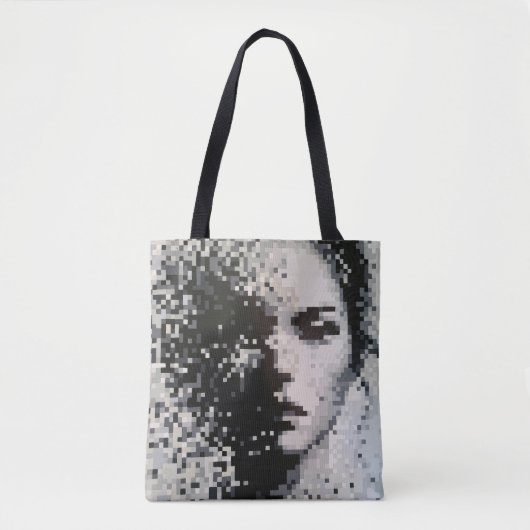 Tote Bag Portrait pixelisé en nuances de gris poétiques (Devant)