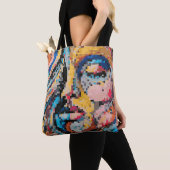 Tote Bag Portrait pixelisé vibrant en couleurs chaudes (De près)