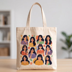 Tote Bag Portraits esthétiques de femmes florales d'art pop