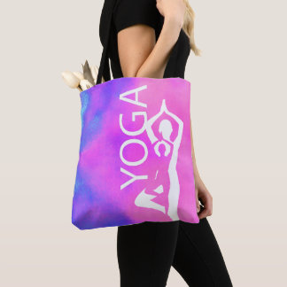Tote Bag Pose d'arbre Yoga Fourre-tout - Aquarelle rose & v