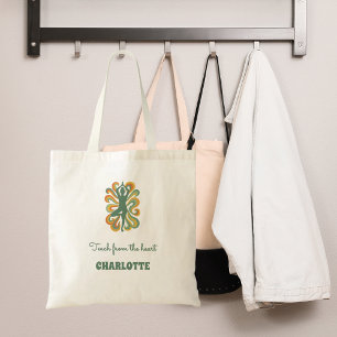 Tote Bag Pose de yoga tourbillons vert orange nom slogan ré