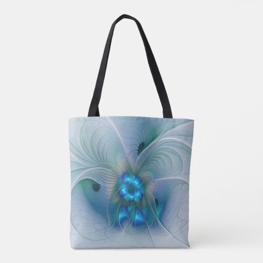 Tote Bag Position, Abstrait bleu turquoise fractal (Dos)