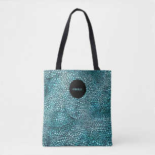 Tote Bag Poster de animal bleu   Monogramme moderne