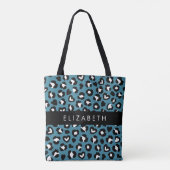 Tote Bag Poster de animal, Léopard Bleu, Coeurs, Votre Nom (Dos)