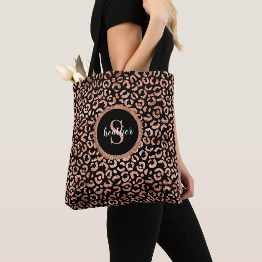 Tote Bag Poster de animal Léopard Noir Chic Monogram (De près)