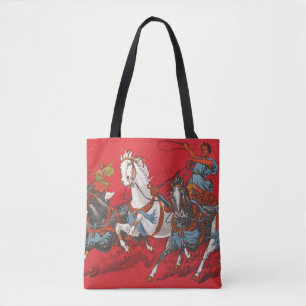 Tote Bag Poster De Cirque De Deux Hommes À Chariots Racing