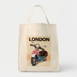 Tote Bag Poster de voyage London vintage scooter union jack