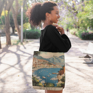 Tote Bag Poster Vintage voyage surplombant le port de Monac