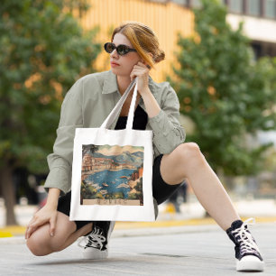 Tote Bag Poster Vintage voyage surplombant le port de Monac