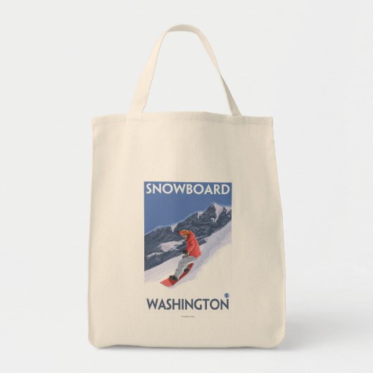 Tote Bag Poster Vintage voyage Washington Snowboard (Devant)