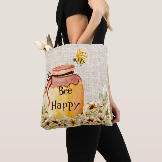 Tote Bag Pot de miel heureux abeille (De près)