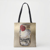 Tote Bag Pot Mason Rouge Pailleté Glamour Rose Doré (Devant)