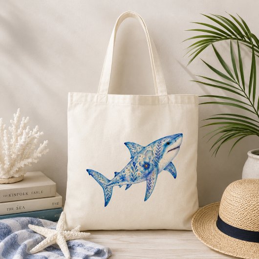 Tote Bag Poterie d'art à thème floral requin
