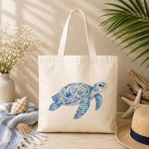 Tote Bag Poterie sur le thème floral Art Tortue de mer