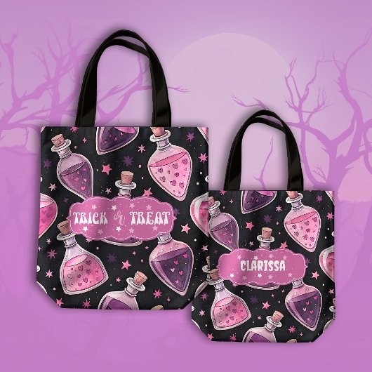 Tote Bag Potions magiques Tic ou traitement rose et violet