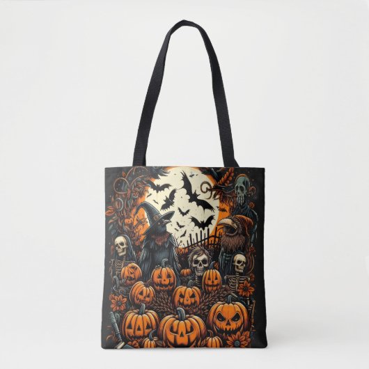 Tote Bag Potiron Patch Sorcière Corbeau et Équipage de Sque (Devant)