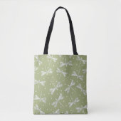 Tote Bag Pots blancs et libellules vert olive (Devant)