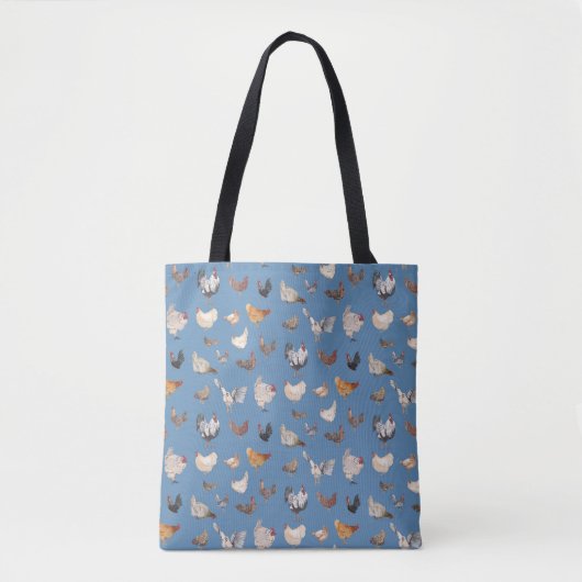 Tote Bag Poulet d'aquarelle Imprimer sur le bleu Denim (Devant)