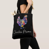 Tote Bag Poulet maman poule fermier fleurs mignonette poule (De près)