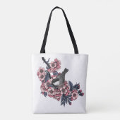 Tote Bag Poulet sur une branche de cerise en fleurs (Dos)