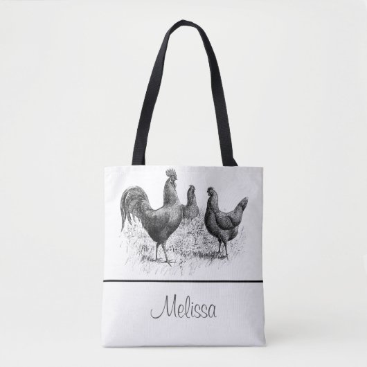 Tote Bag Poulets vintages et coq | personnalisé (Devant)