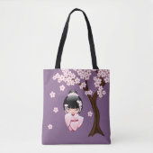 Tote Bag Poupée blanche Kimono Kokeshi - mignonne Geisha Gi (Devant)
