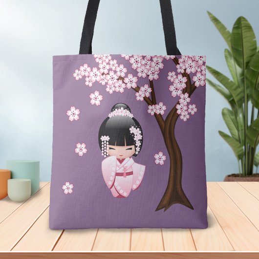 Tote Bag Poupée blanche Kimono Kokeshi - mignonne Geisha Gi