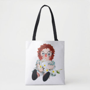 Tote Bag poupée de chiffon rétro avec bouquet de marguerite