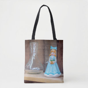Tote Bag Poupée de porcelaine vintage en robe bleue