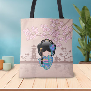 Tote Bag Poupée Keiko Kokeshi - Blue Kimono Geisha Girl